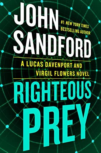 A book cover with the title "Righteous Prey," by John Sandford, labeled as a Lucas Davenport and Virgil Flowers novel.