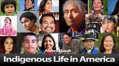 A collage of diverse Indigenous people, showcasing various ages and expressions, with the title "Indigenous Life in America."