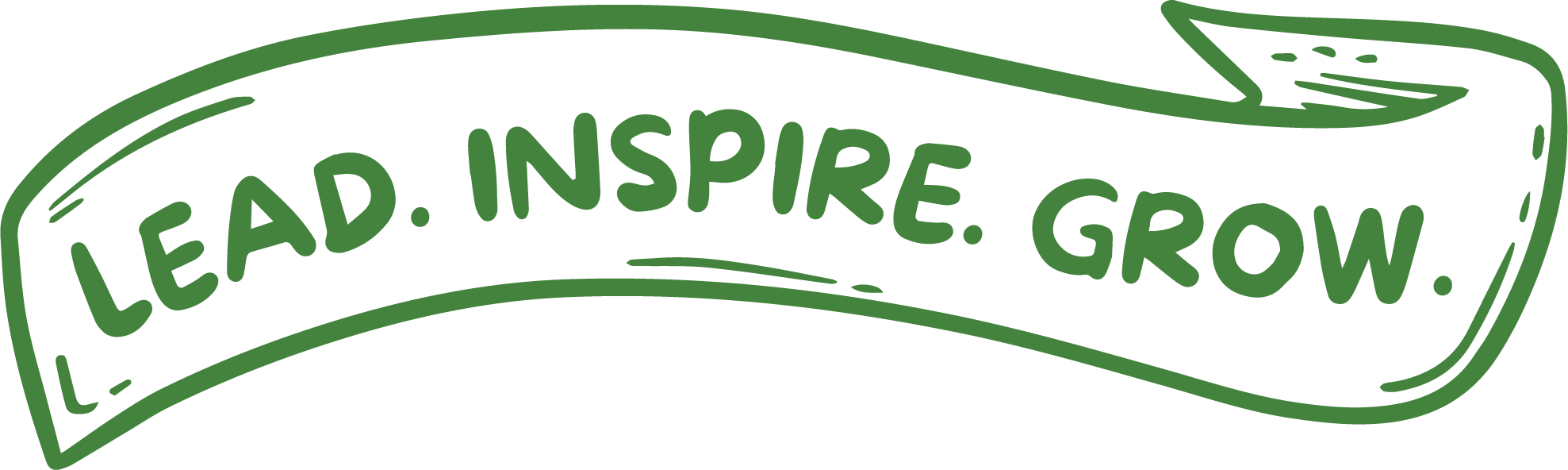 A green banner with the text "LEAD. INSPIRE. GROW."