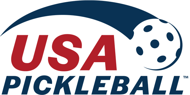 Logo of USA Pickleball with a paddle silhouette and ball.