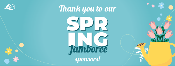Thank you to our Spring Jamboree sponsors! Yellow watering can with flowers.
