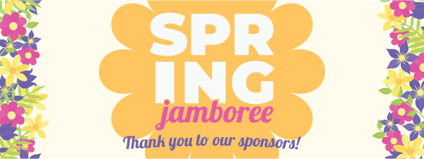 A colorful banner for a Spring Jamboree, expressing gratitude to sponsors.