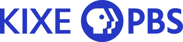 The image is a logo for KIXE PBS, depicting a stylized head and PBS letters.