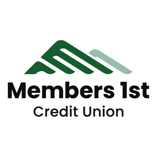The logo of "Members 1st Credit Union" with an abstract green design.