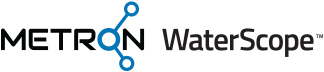 Logo with "METRON WaterScope™" and a network design symbol.