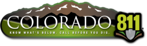 Logo of Colorado 811 with mountains, promoting safe digging with the slogan "Know what's below, call before you dig."