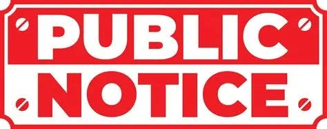 "PUBLIC NOTICE" sign in bold red letters on a white background.