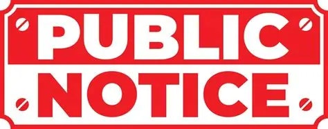 "PUBLIC NOTICE" sign in bold red letters on a white background.