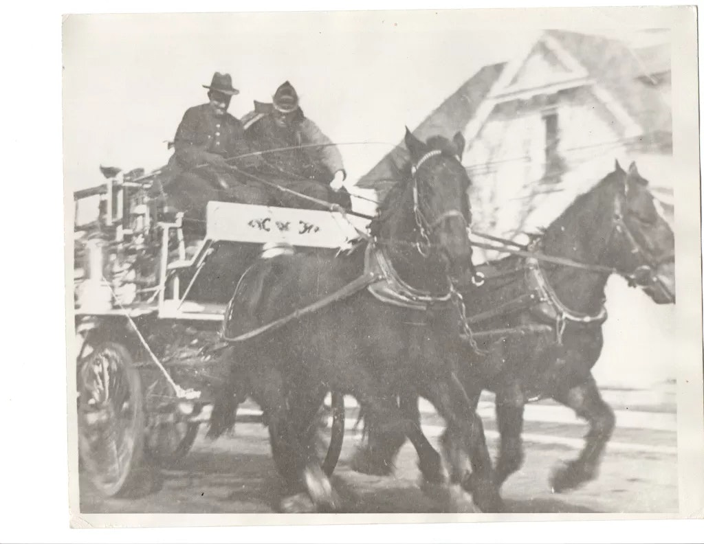vintage photo, horse drawn fire engine