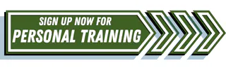 The image promotes personal training with a call to action to sign up now, featuring arrows and a green color scheme.