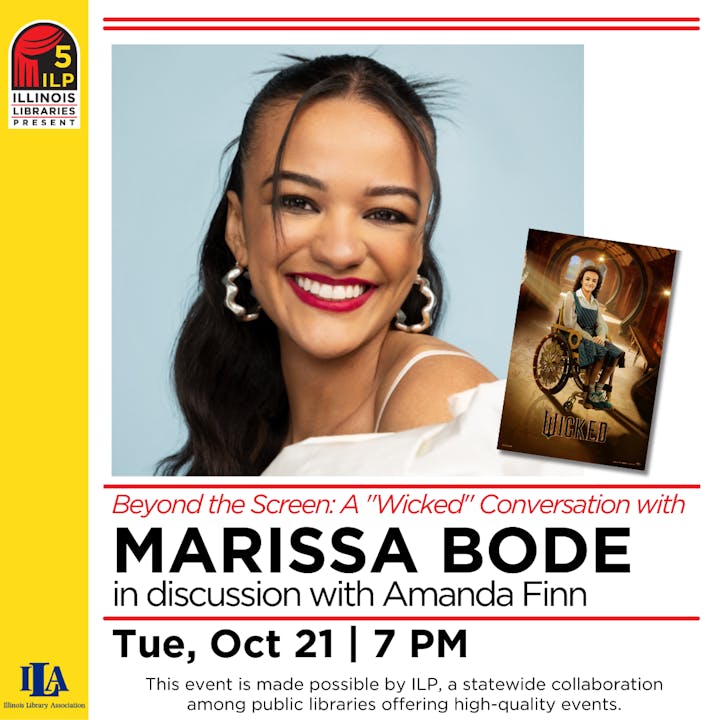 Event poster for "Beyond the Screen" with Marissa Bode, Oct 21, 7 PM, hosted by Illinois Libraries.