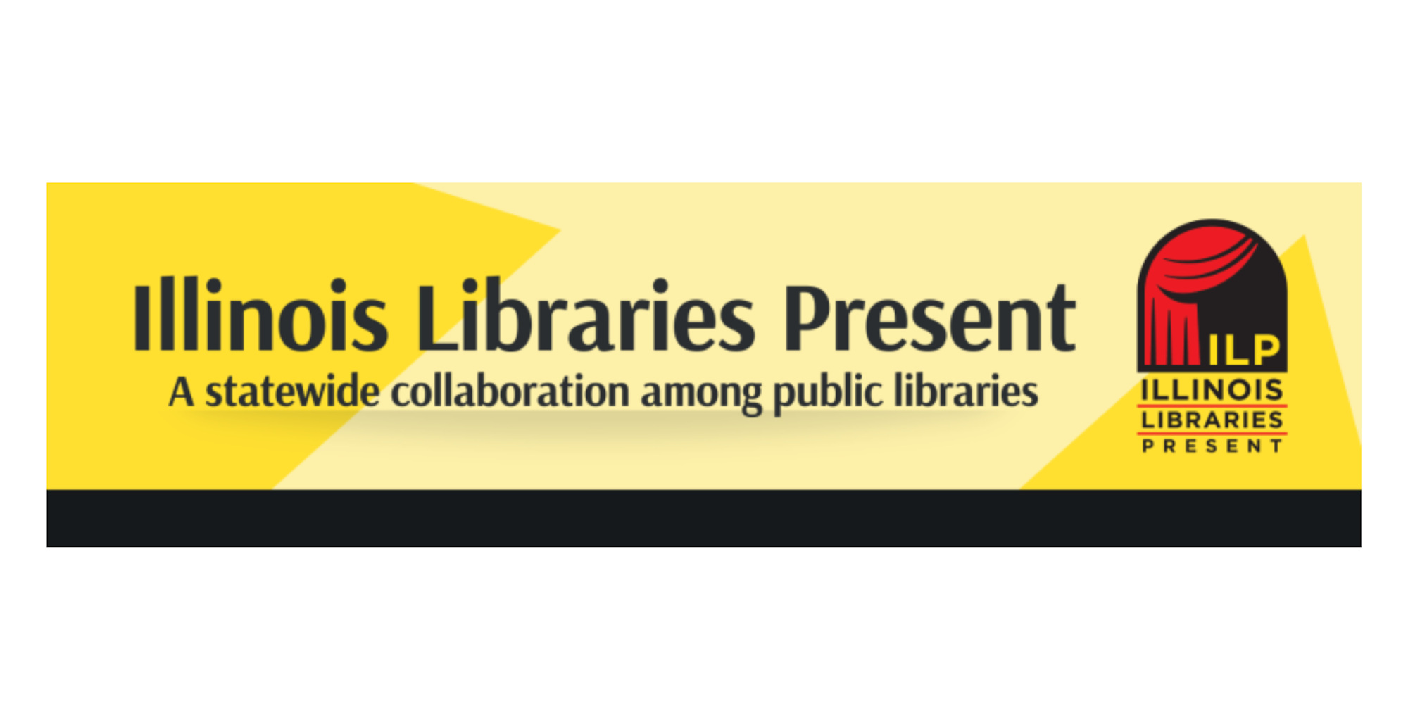 Logo for "Illinois Libraries Present," a collaboration among public libraries, featuring acronym ILP.