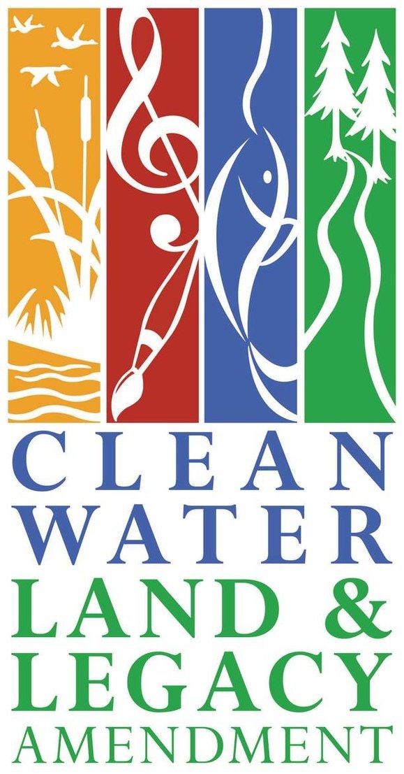 Four vertical panels with nature and music symbols. Text below reads: "Clean Water Land & Legacy Amendment."