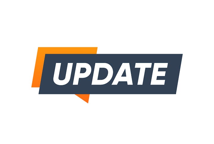 The image features the word "UPDATE" in bold letters on a dark rectangle with an orange speech bubble in the background.