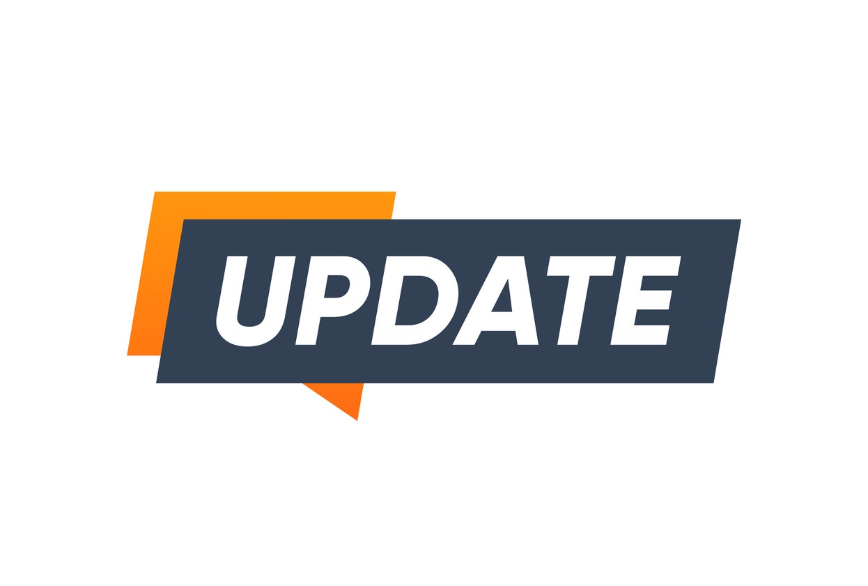 The image features the word "UPDATE" in bold letters on a dark rectangle with an orange speech bubble in the background.
