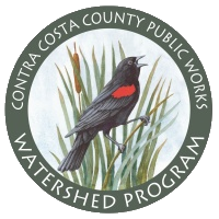 Red-winged blackbird illustration with "Contra Costa County Public Works Watershed Program" text.