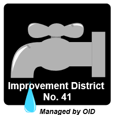 Gray faucet graphic with "Improvement District No. 41" text below, a blue drop, and “Managed by OID” at the bottom.
