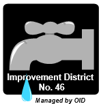 Gray faucet with a droplet, text: "Improvement District No. 46, Managed by OID."