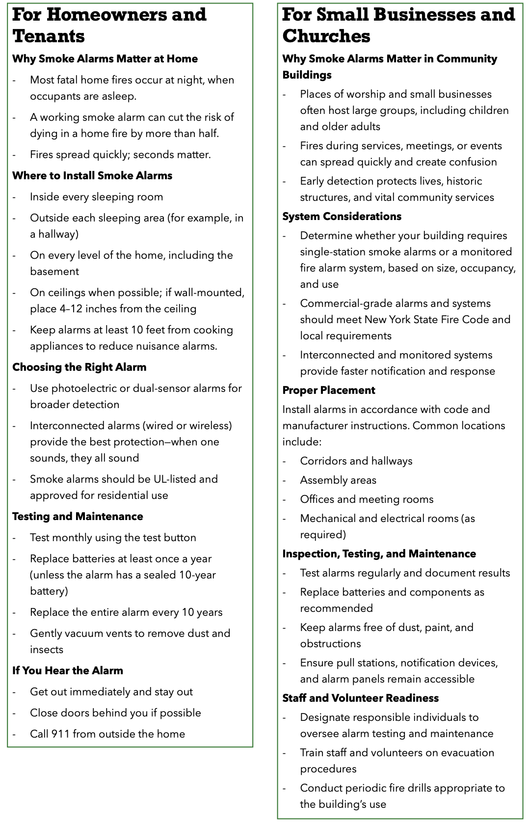 Guidelines for installing smoke alarms in homes and community buildings, emphasizing their importance for safety and proper maintenance.
