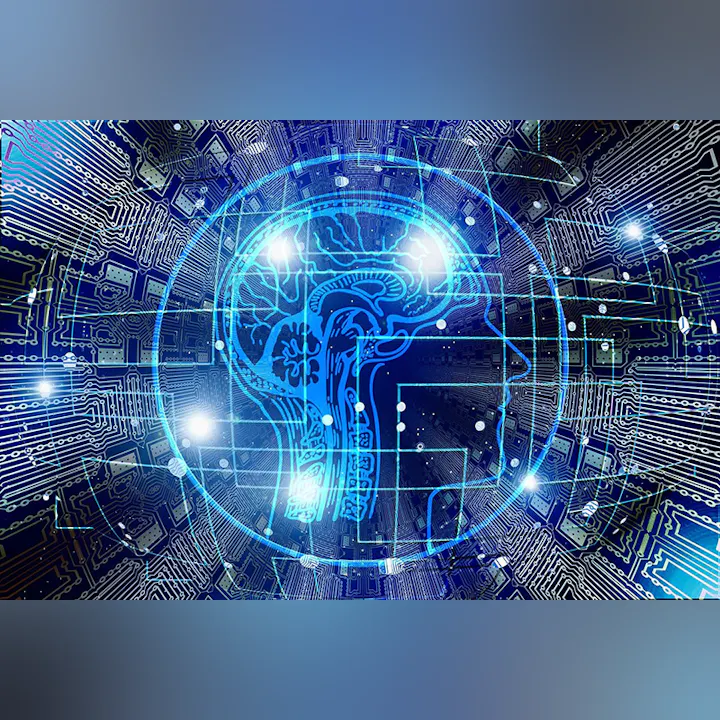 A digital brain within a circuit board, symbolizing artificial intelligence and technology integration.