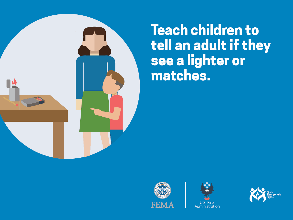 Safety poster: Adult and child near a table with matches, promoting fire safety education. #FireSafety #PublicAwareness
