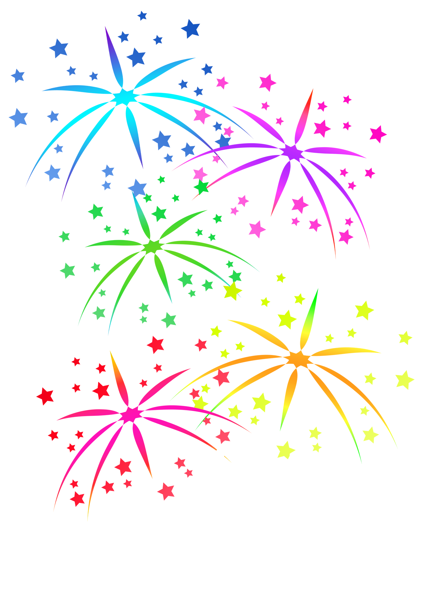 Graphic of exploding fireworks oin blue, purple, green, and yellow