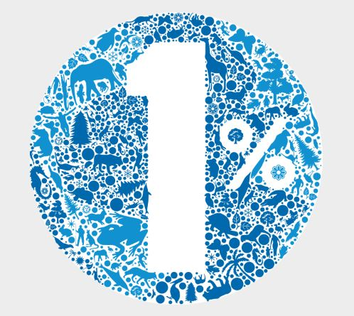 The image shows a large "1%" surrounded by blue silhouettes of various animals and plants in a circular design.