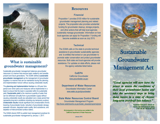 Brochure on sustainable groundwater management, featuring financial resources, technical info, and a summary of related legislation.