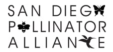 The image features the logo for the San Diego Pollinator Alliance, highlighting pollinators like bees, butterflies, and hummingbirds.