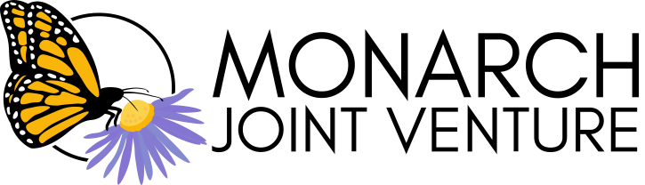 A stylized butterfly wing next to a purple flower with the words "Butterfly Pavilion."