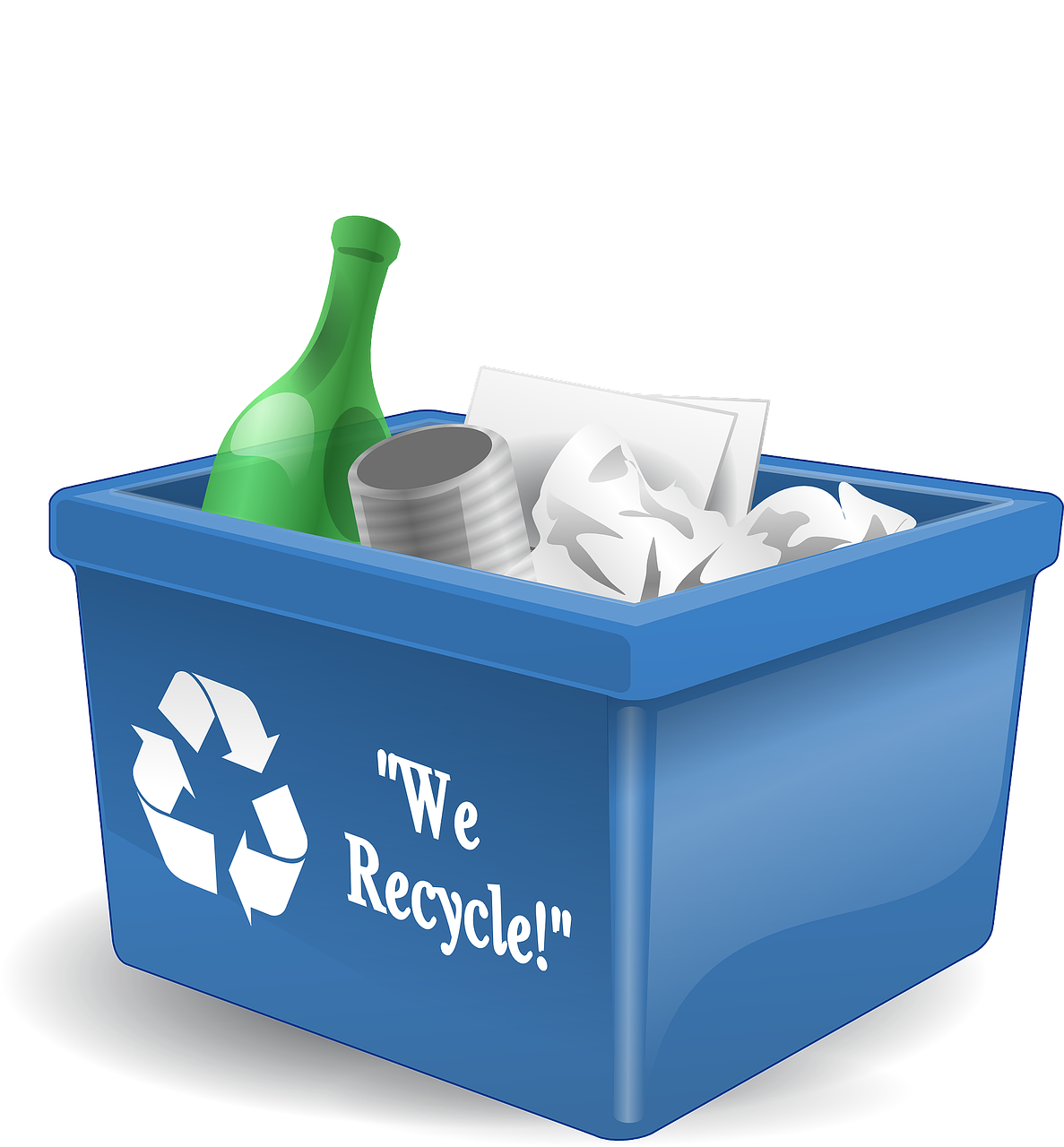 May contain: recycling symbol, and container filled with recycling materials