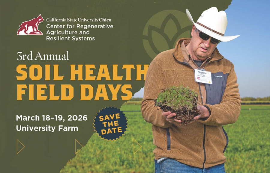 Event announcement for the 3rd Annual Soil Health Field Days at California State University Chico on March 18-19, 2026.