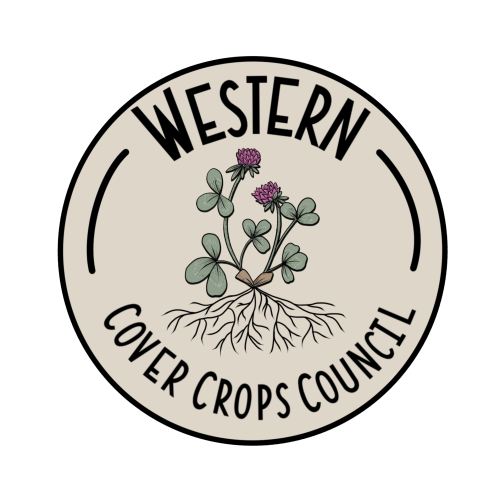 Logo: "Western Cover Crops Council" with an illustration of a plant, its roots, and purple flowers.