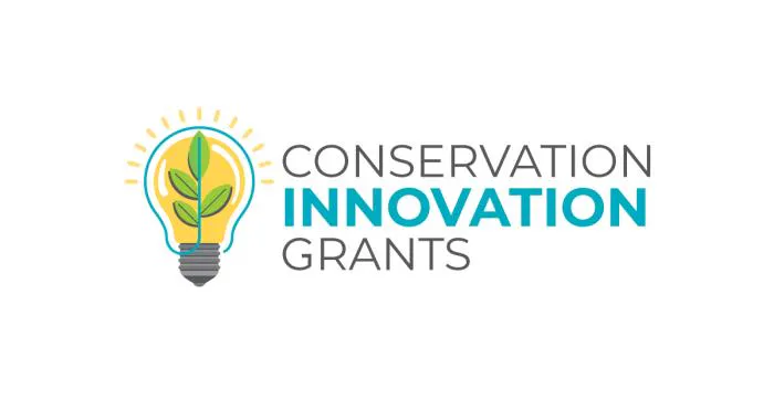 The image features a logo for "Conservation Innovation Grants," depicting a lightbulb with a plant inside it.