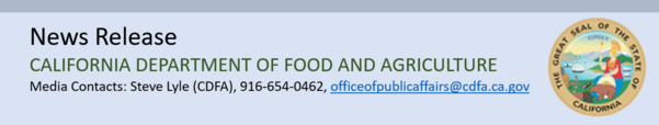 News release header from the California Department of Food and Agriculture with contact info.
