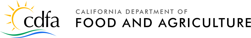 Logo of the California Department of Food and Agriculture with sun and wave motifs.