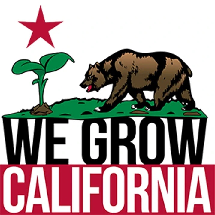 California bear and plant logo with text "We Grow California" below.