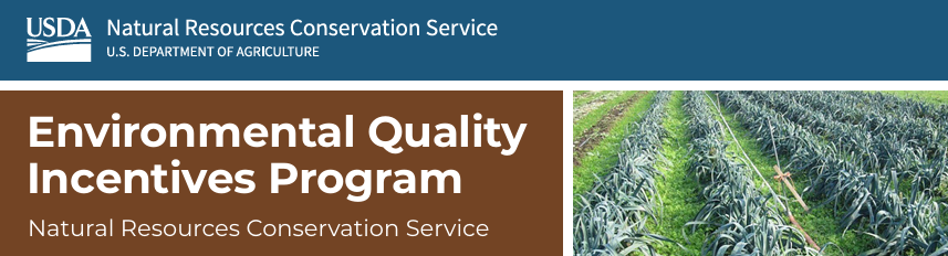 USDA Environmental Quality Incentives Program banner with the Natural Resources Conservation Service and an image of farmland.