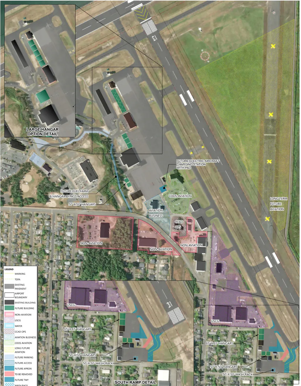 May contain: airport, airfield, neighborhood, architecture, building, intersection, road, and outdoors