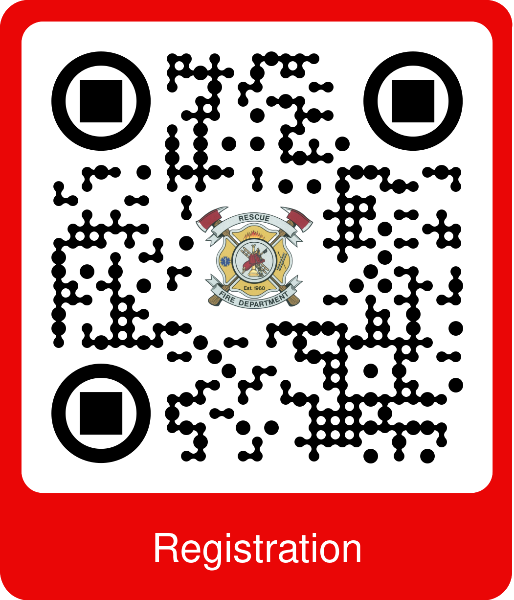 A QR code with a fire department logo and the word "Registration".