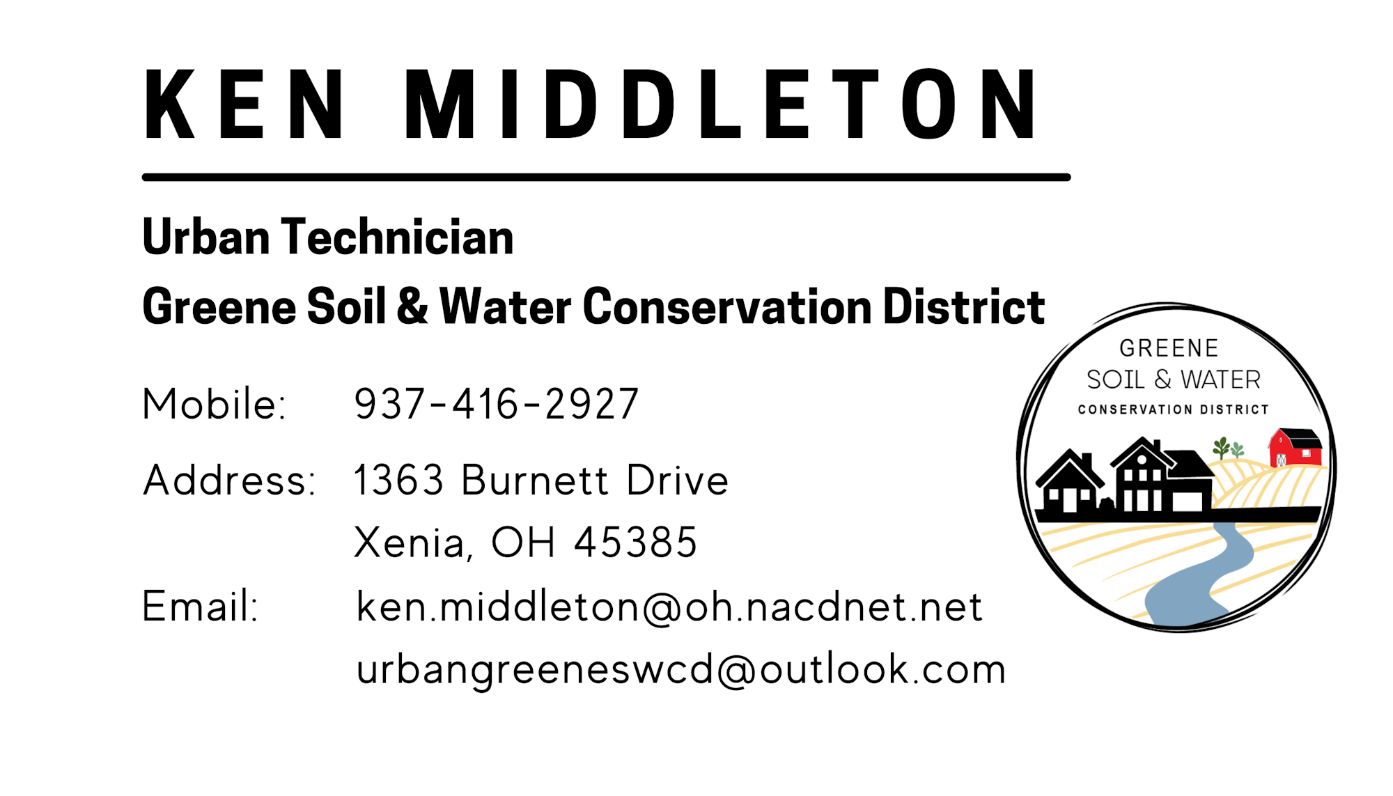 Ken Middleton business card front
