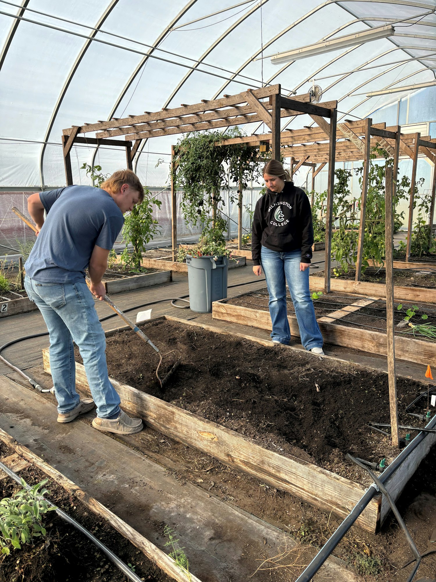 May contain: garden, nature, outdoors, gardening, clothing, pants, soil, footwear, shoe, person, plant, potted plant, architecture, building, house, housing, porch, and jeans