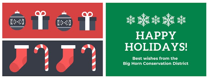 Holiday card reading Happy Holidays Best wishes from Big Horn Conservation district