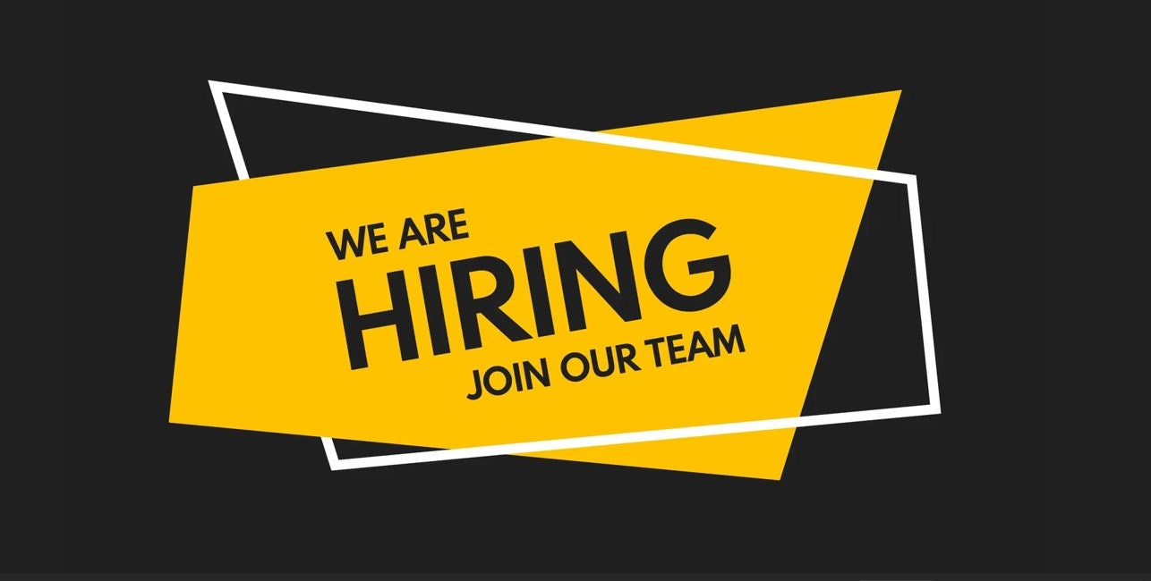 "We are hiring, join our team" on a yellow and black background.