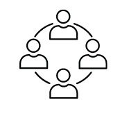 Three outlined icons of people connected in a circle by arrows, representing a cycle or network.