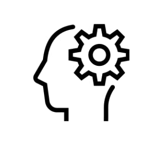 Silhouette of a head with a gear inside, symbolizing thinking or problem-solving.