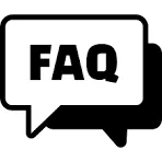 The image features a speech bubble with the letters "FAQ," typically indicating frequently asked questions.