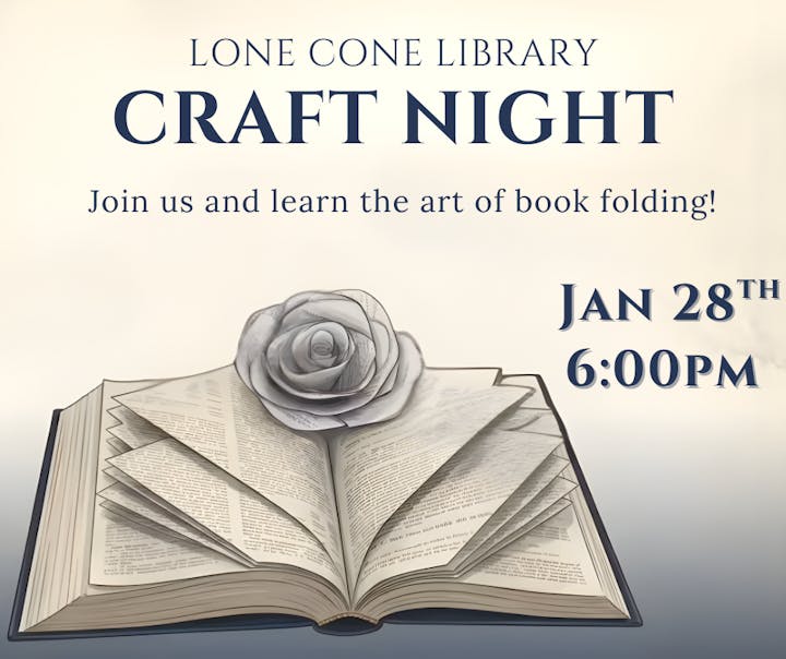 Join us at Lone Cone Library on Jan 28th at 6:00 PM for Craft Night to learn book folding!