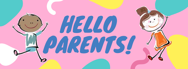 Cartoon children and "Hello Parents!" text on a colorful background.