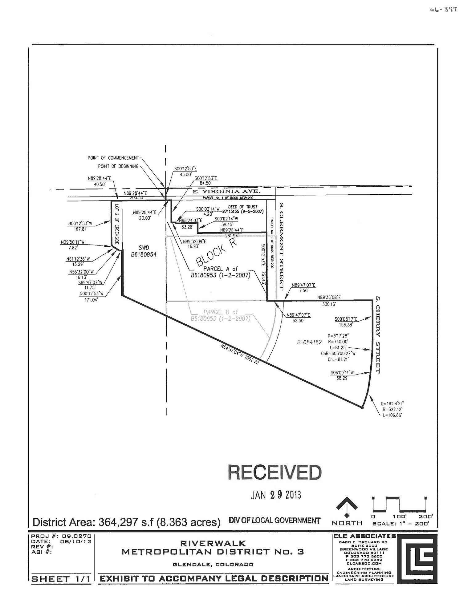 Map of the District, which is generally located south of East Virginia Avenue, and west of South Cherry Street, in the City of Glendale, Arapahoe County, Colorado